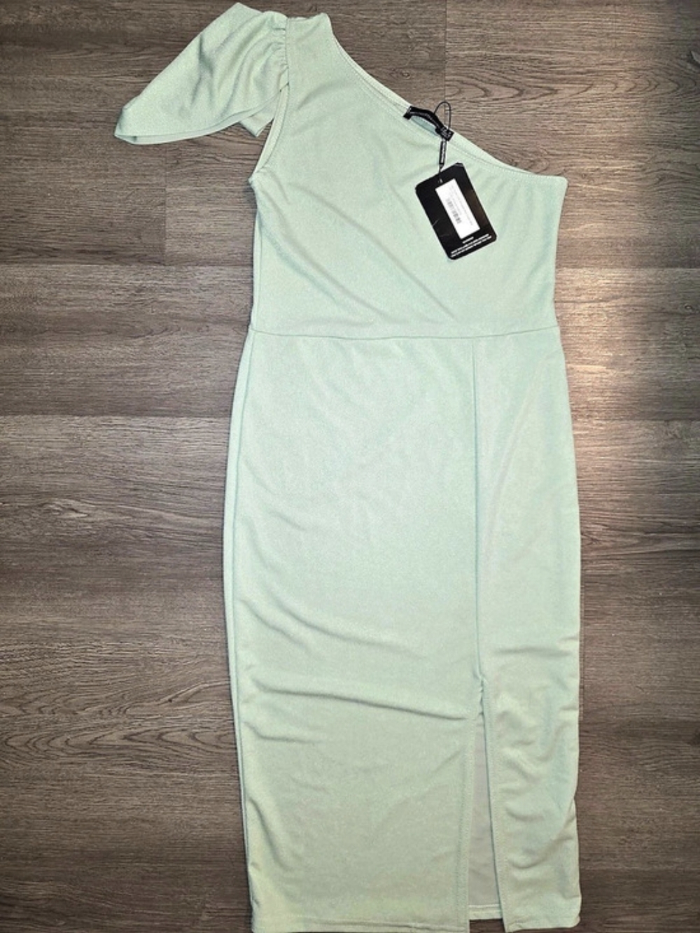 NWT PrettyLittleThing Sage Green One Shoulder Bow Detail Midi Dress